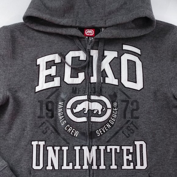 Ecko Unlimited full zip hoodie grey with graphic design men's size S - Picture 2 of 8